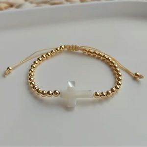 18k Gold Plated Beaded Cross Bracelet